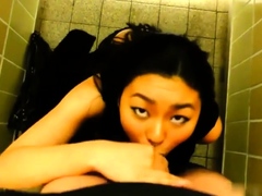 Asian bad girl blowjob and swallow in bathroom